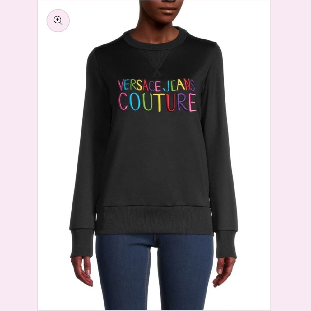 Versace Jeans Collection Black Sweater with Multicolor Logo